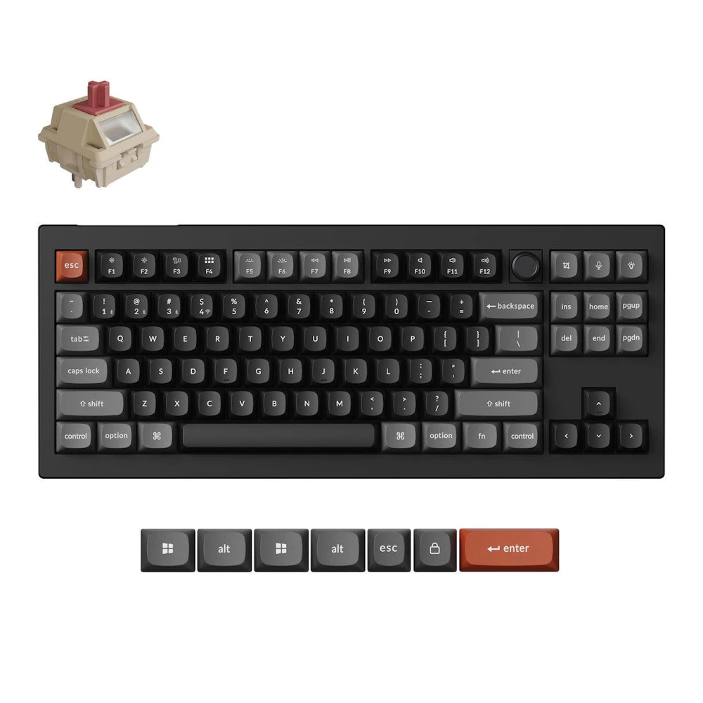Keychron V3 Ultra 8K Wireless Custom Mechanical Keyboard - Black (Keychron Silk POM Switch - Red)