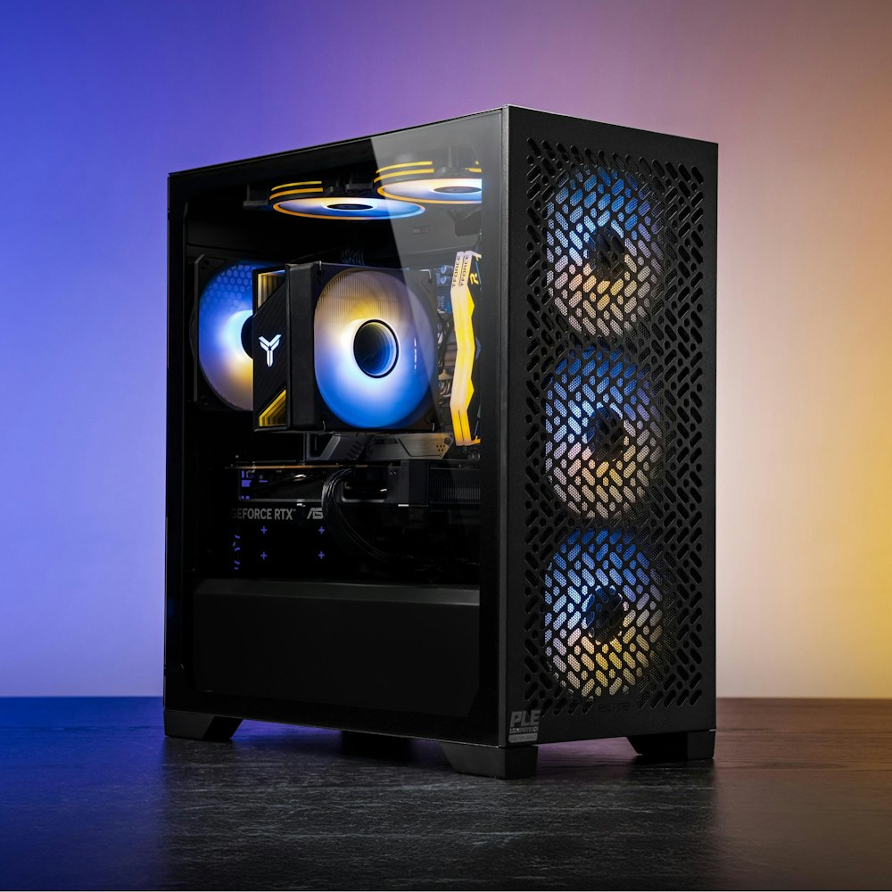 A large main feature product image of EX-DEMO PLE Tidal RTX 5060 Prebuilt Ready To Go Gaming PC