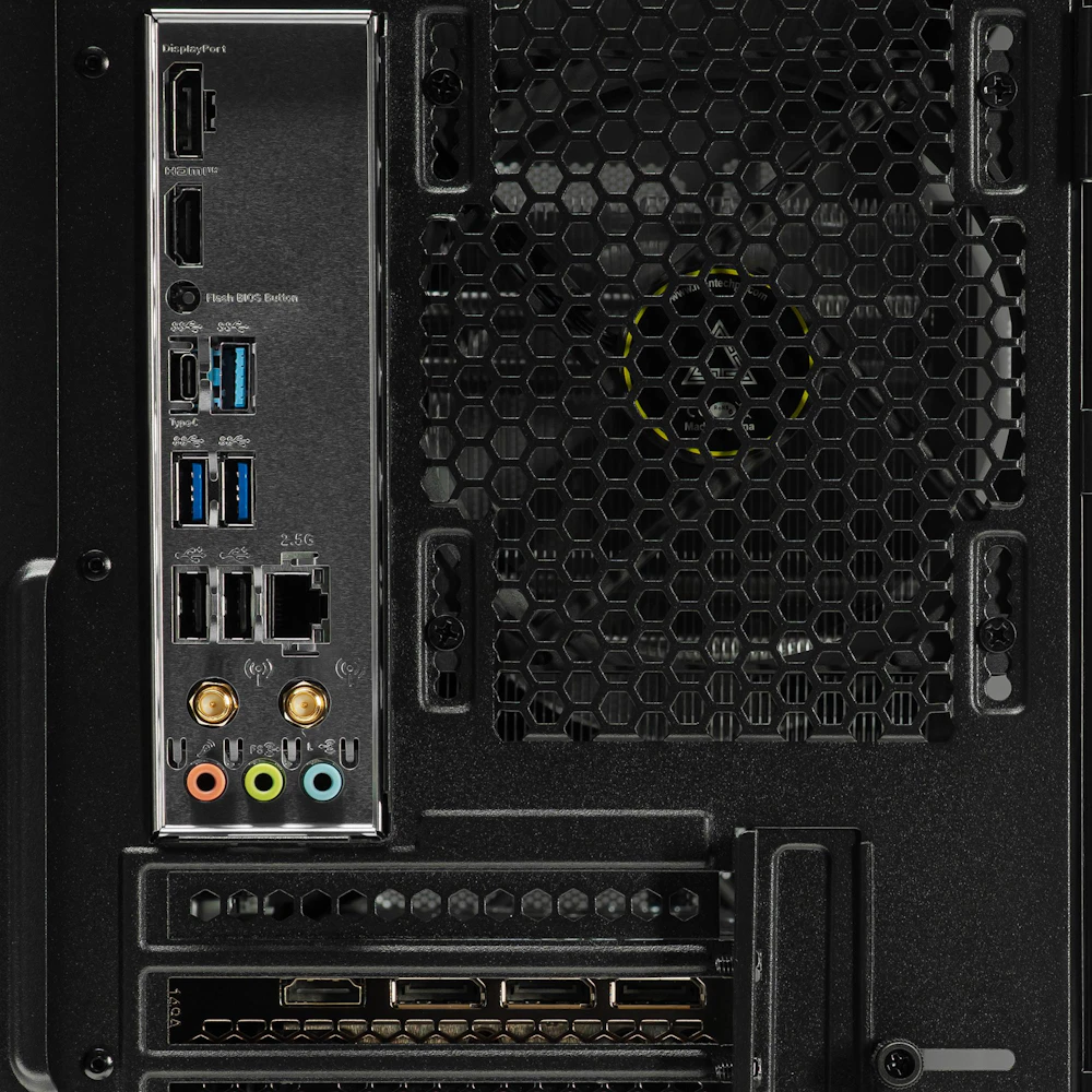 A large main feature product image of PLE Sapphire RTX 5070 Prebuilt Ready To Go Gaming PC