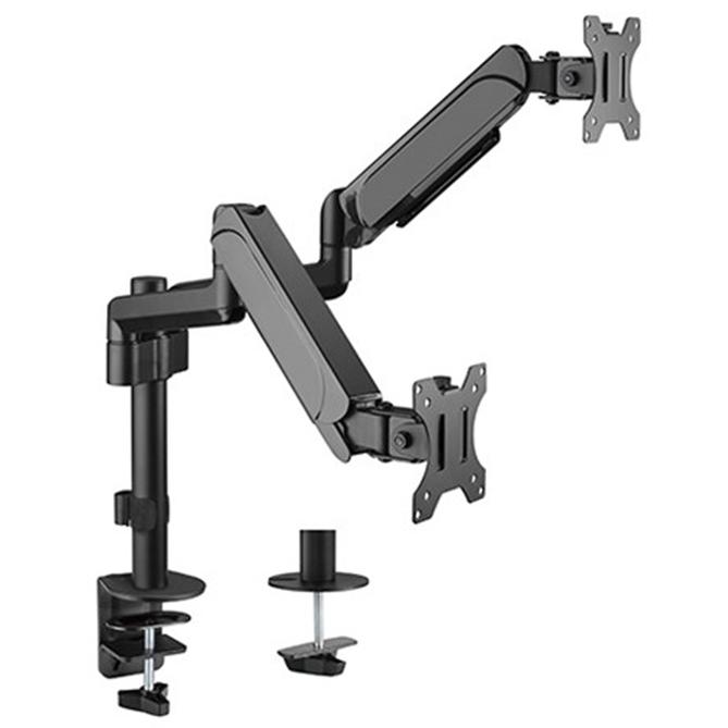 A large main feature product image of EX-DEMO Brateck Dual Monitors Pole-Mounted Gas Spring Monitor Arm Fits Most 17"-32"