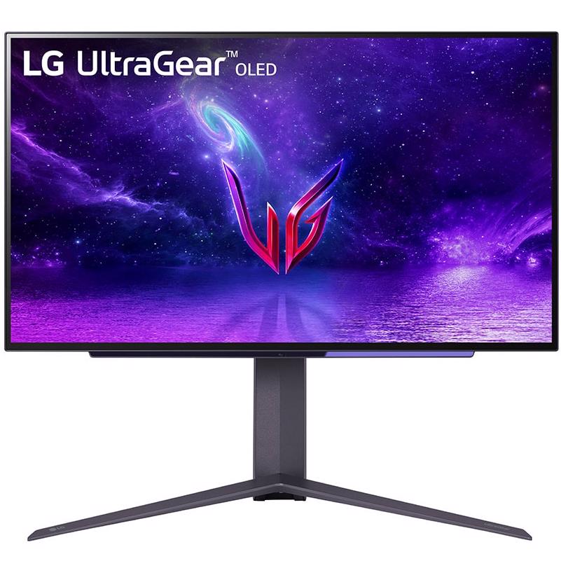 A large main feature product image of EX-DEMO LG UltraGear OLED 27GR95QE-B 27" 1440p 240Hz Monitor