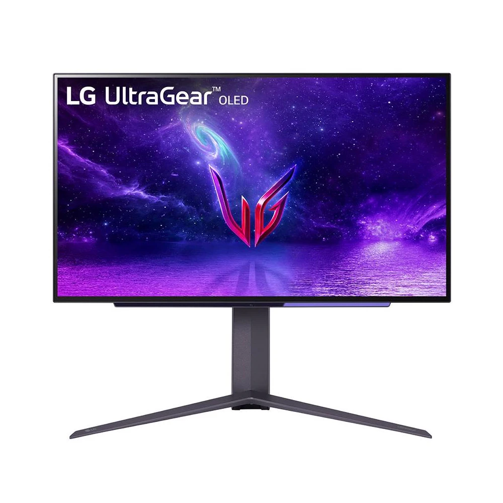 A large main feature product image of EX-DEMO LG UltraGear OLED 27GR95QE-B 27" 1440p 240Hz Monitor