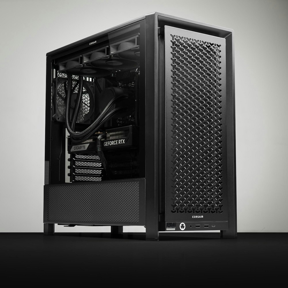 A large main feature product image of PLE Blackout RTX 5080 Prebuilt Ready To Go Gaming PC