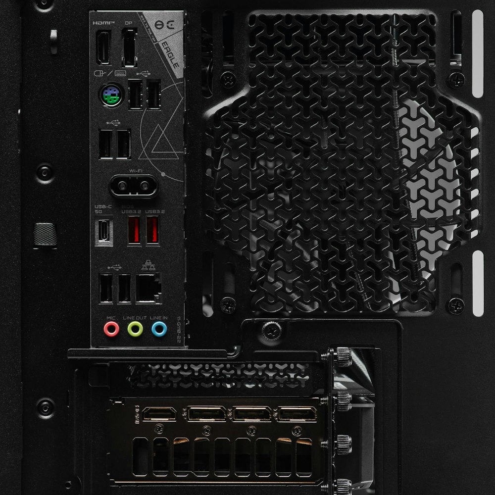 A large main feature product image of PLE Blackout RTX 5080 Prebuilt Ready To Go Gaming PC