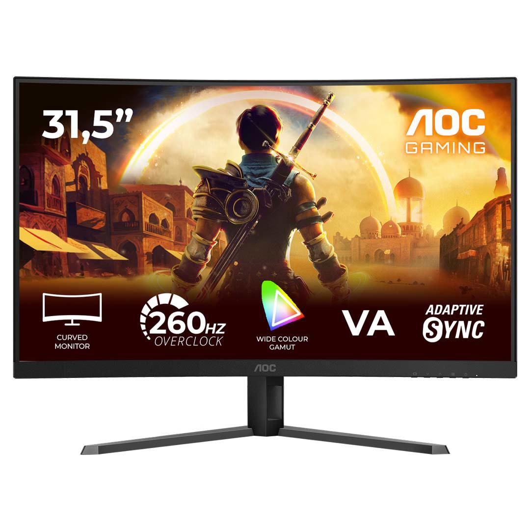 A large main feature product image of AOC Gaming C32G42ZE - 31.5" Curved 1080p 260Hz 0.3ms VA Gaming Monitor