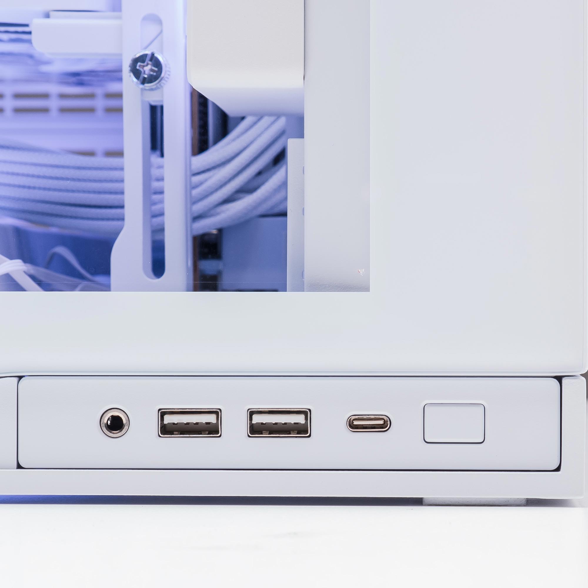 A large main feature product image of PLE Aero RTX 5080 Prebuilt Ready To Go Gaming PC