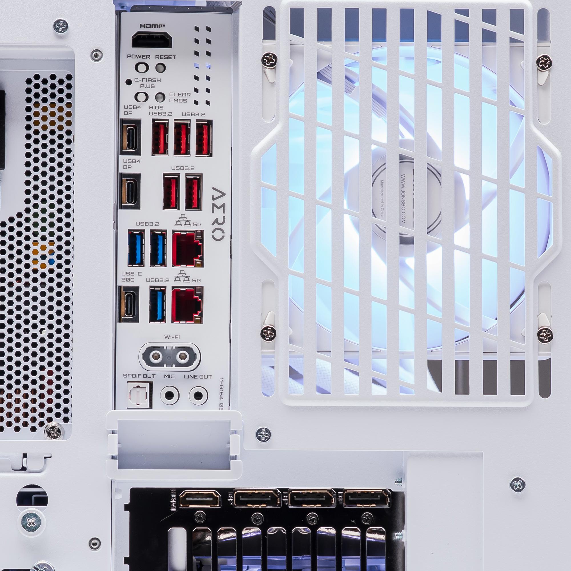 A large main feature product image of PLE Aero RTX 5080 Prebuilt Ready To Go Gaming PC