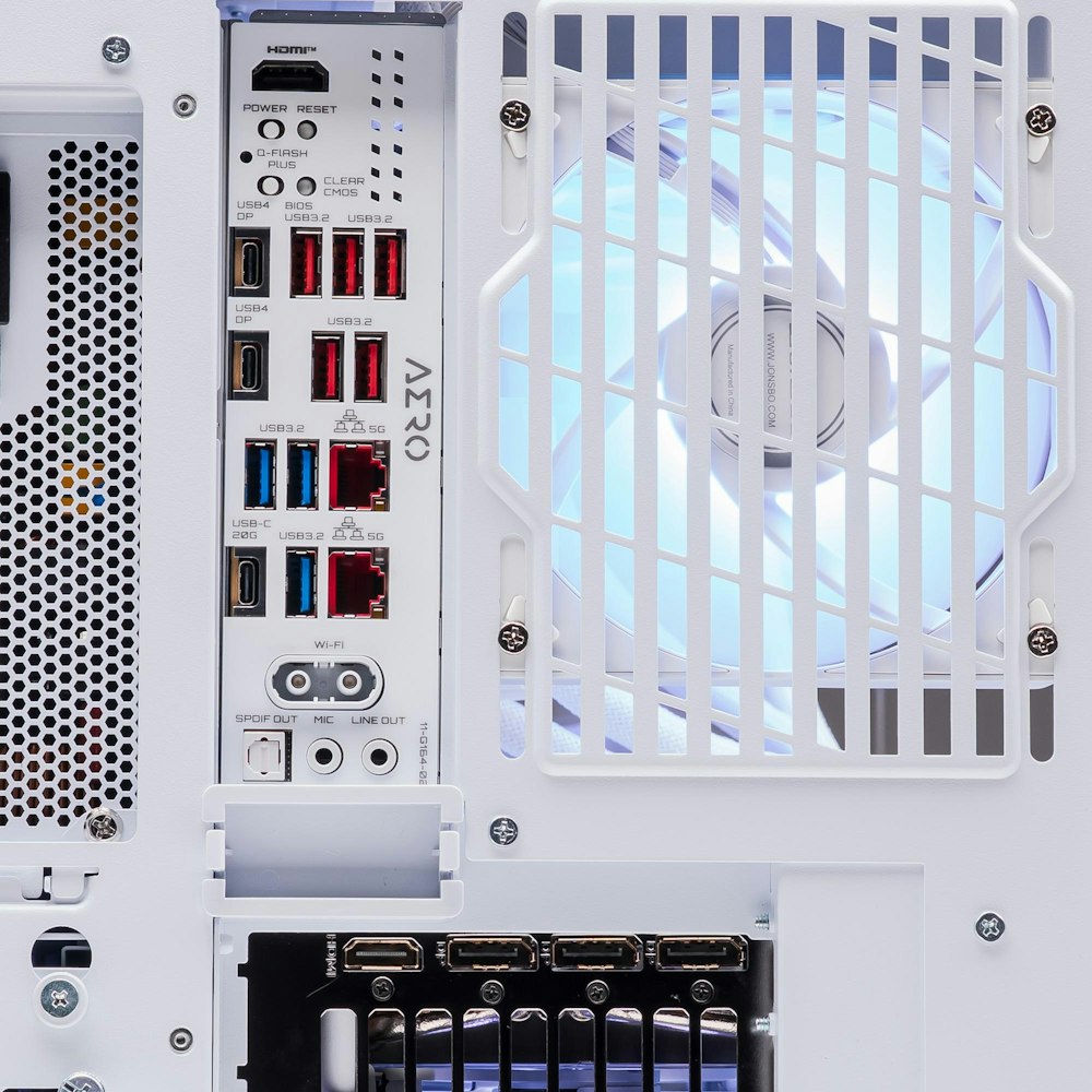 A large main feature product image of PLE Aero RTX 5080 Prebuilt Ready To Go Gaming PC