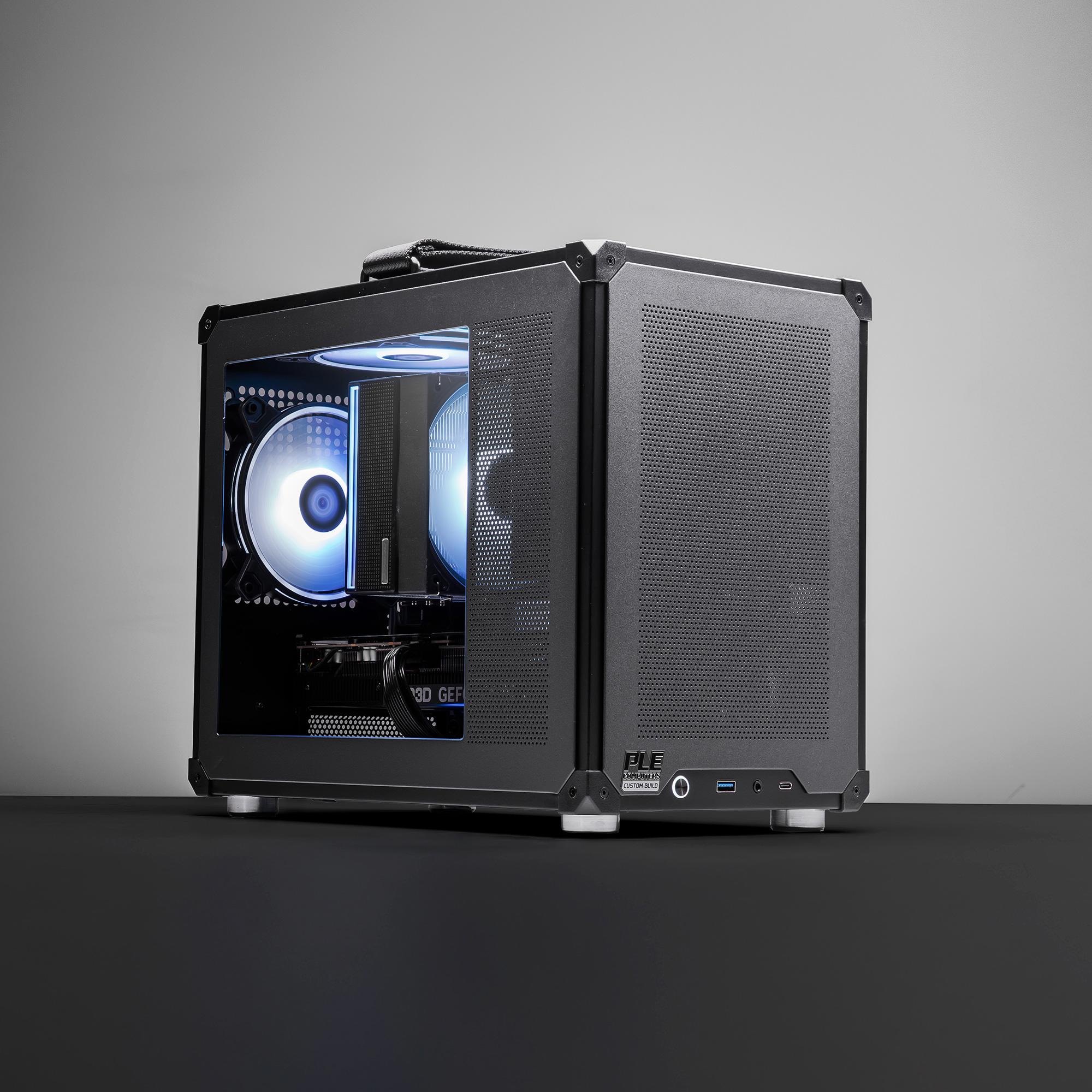 A large main feature product image of PLE Turret RTX 5060 Ti Prebuilt Ready To Go Gaming PC