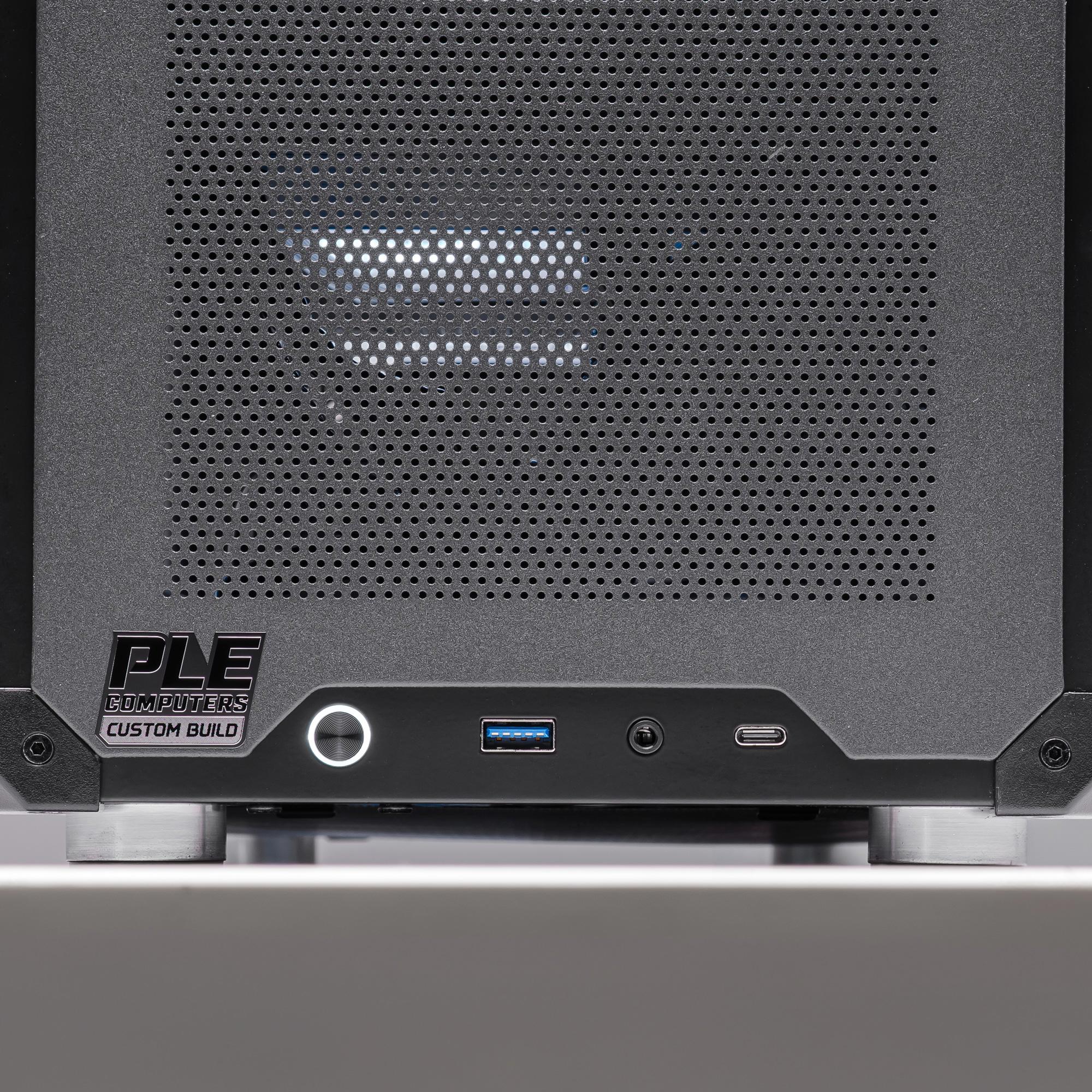 A large main feature product image of PLE Turret RTX 5060 Ti Prebuilt Ready To Go Gaming PC