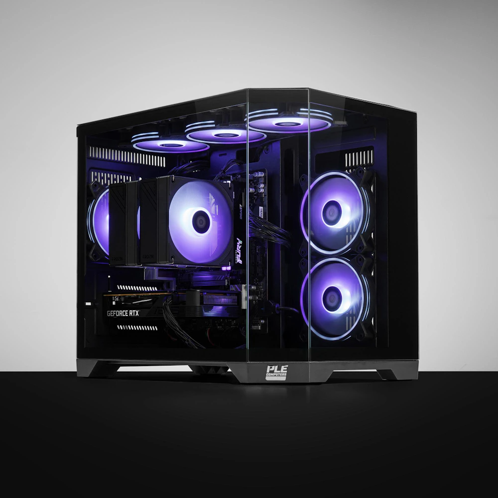 A large main feature product image of PLE Amethyst RTX 5050 Prebuilt Ready To Go Gaming PC