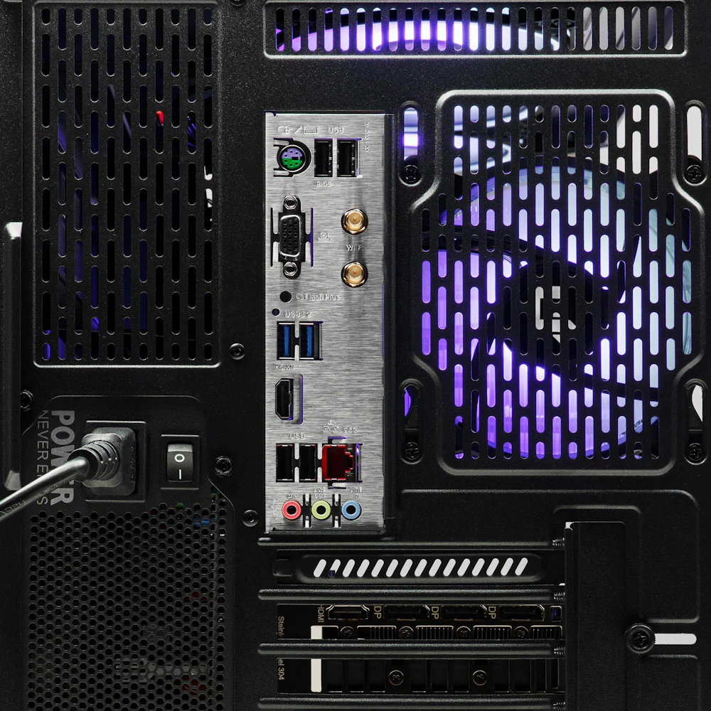 A large main feature product image of PLE Amethyst RTX 5050 Prebuilt Ready To Go Gaming PC