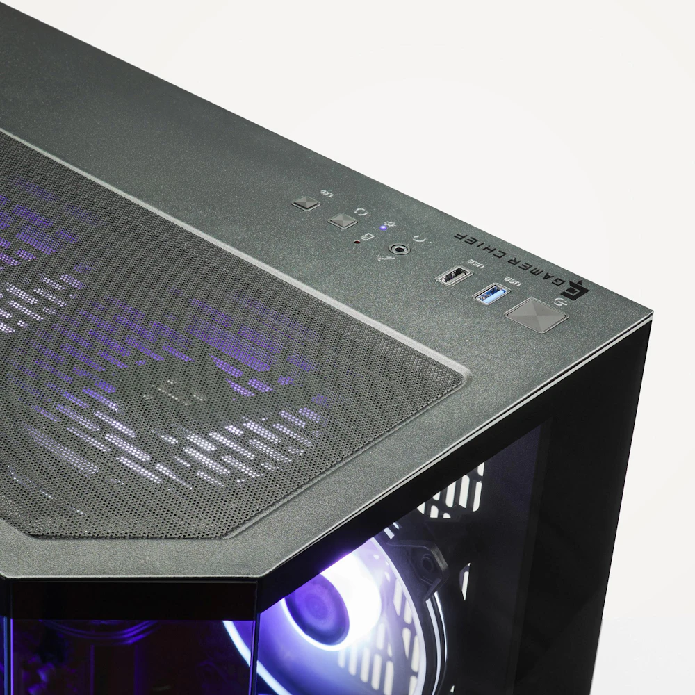 A large main feature product image of PLE Amethyst RTX 5050 Prebuilt Ready To Go Gaming PC