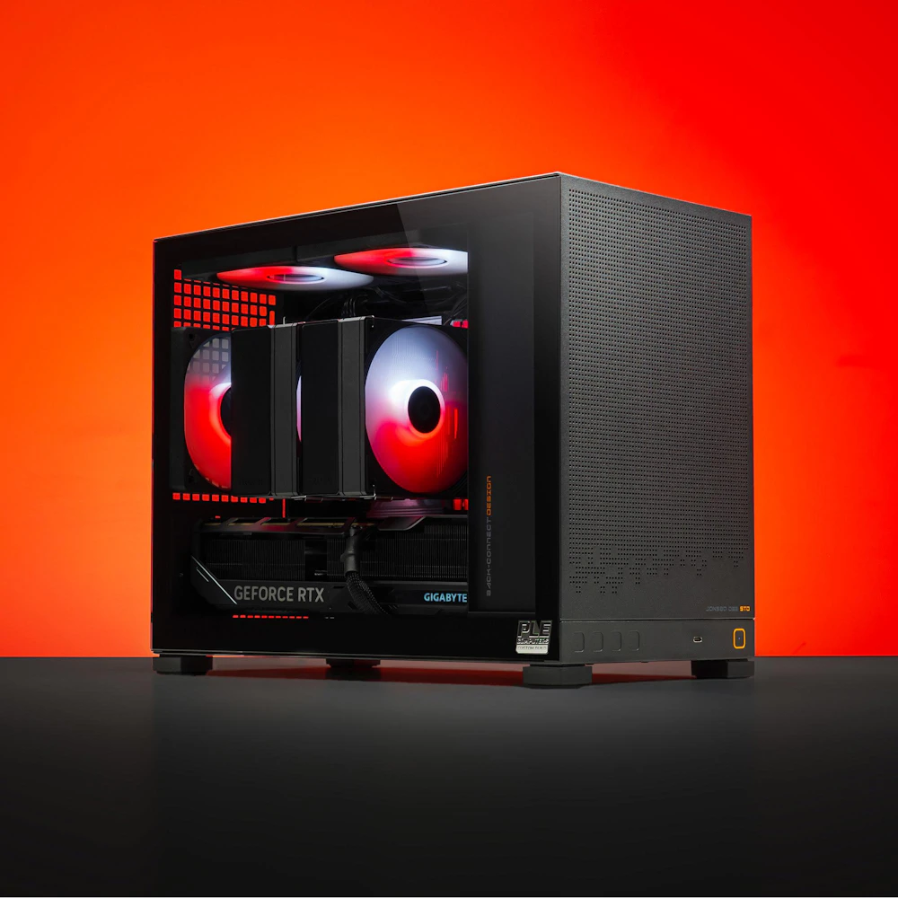 A large main feature product image of PLE Forge RTX 5070 Ti Prebuilt Ready To Go Gaming PC