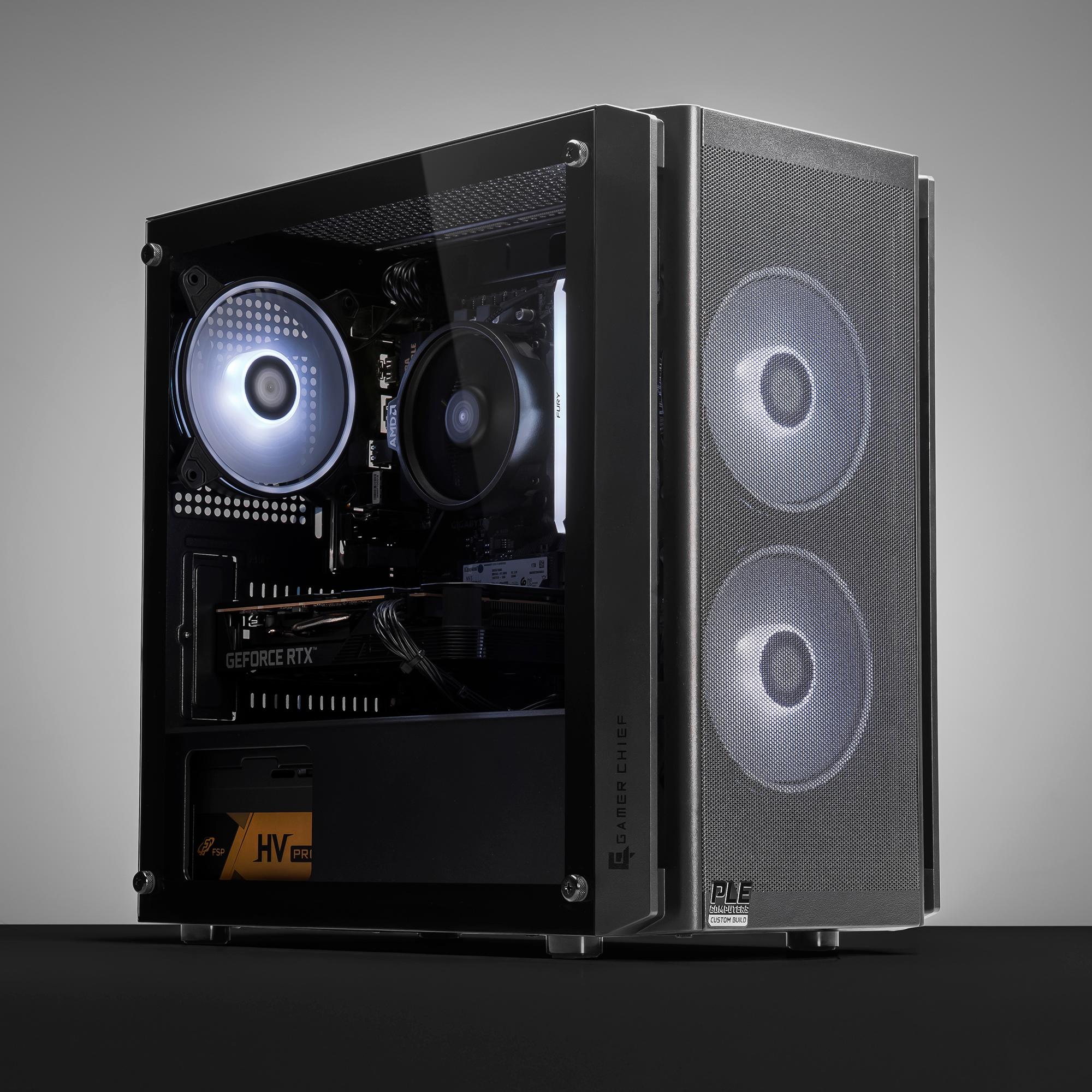 A large main feature product image of PLE Onyx RTX 5050 Prebuilt Ready To Go Gaming PC