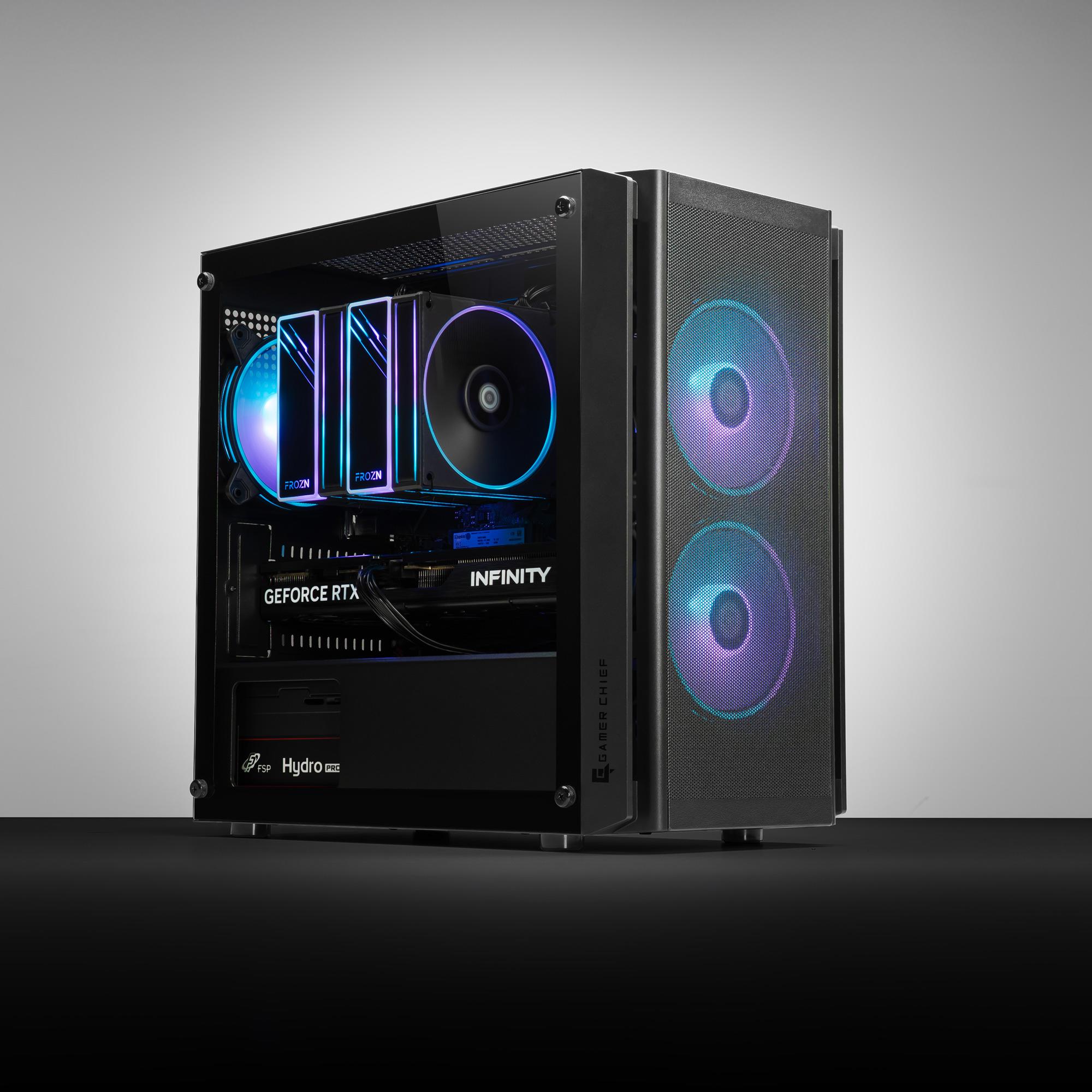 A large main feature product image of PLE Nebula RTX 5060 Ti Prebuilt Ready To Go Gaming PC