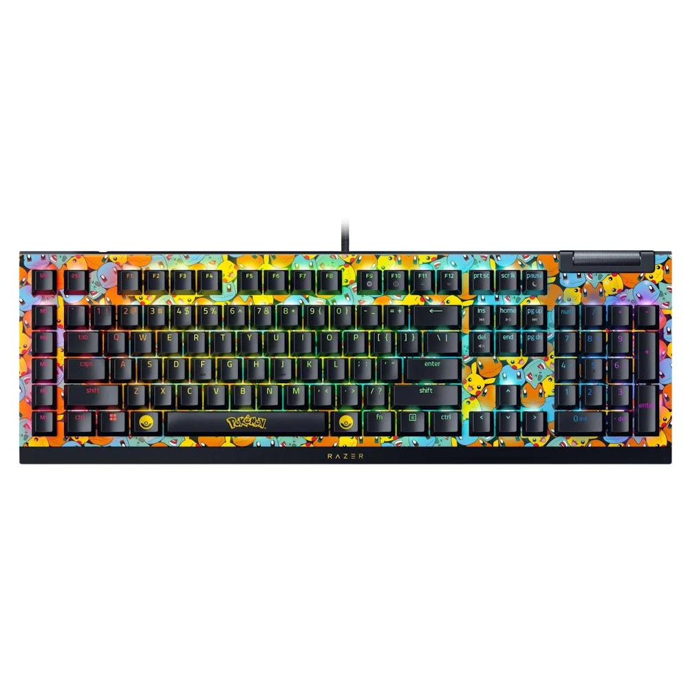 A large main feature product image of Razer BlackWidow V4 X - Mechanical Gaming Keyboard - Pokémon Kanto Starters Edition (Green Switch)