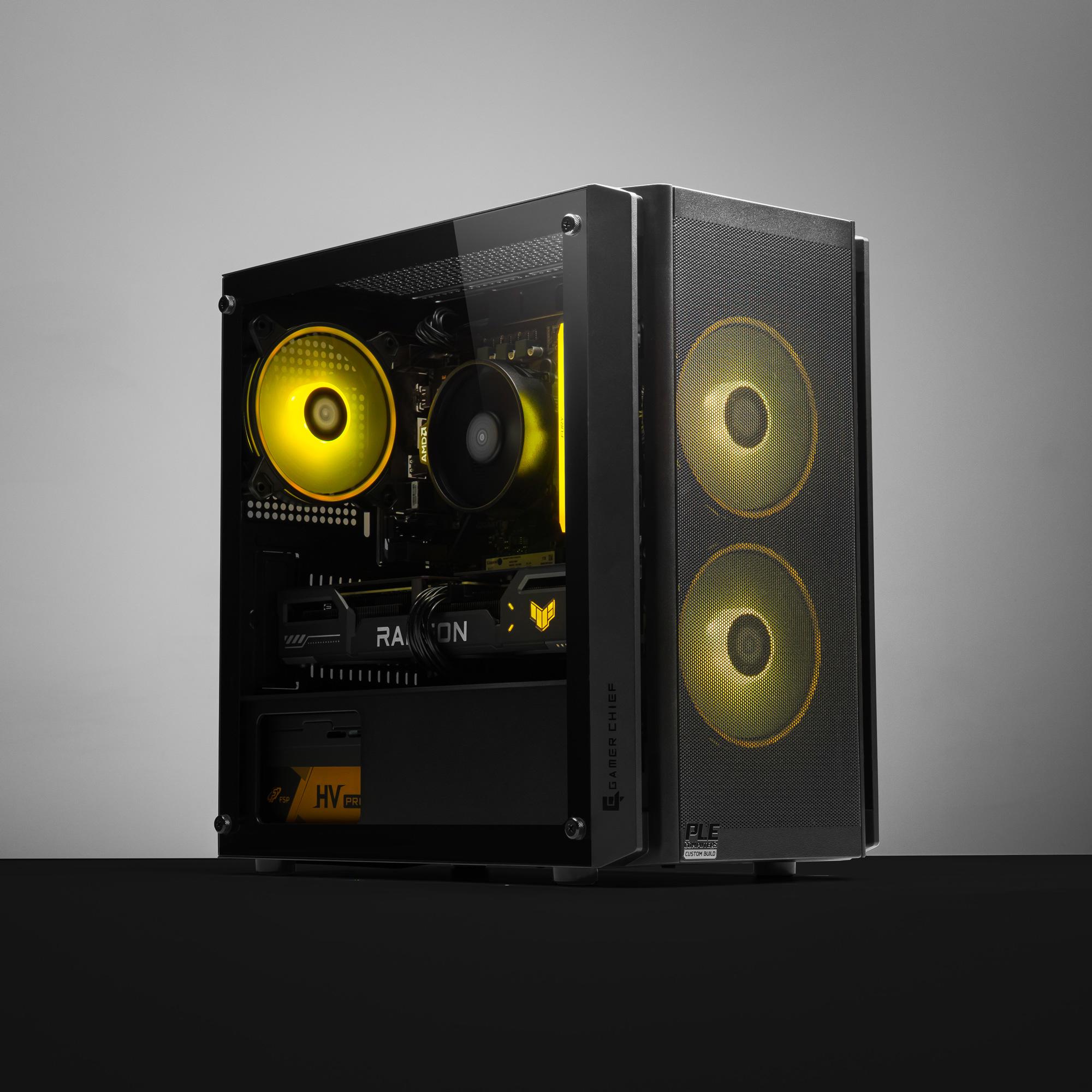 A large main feature product image of PLE Spark RX 9060 XT 16GB Prebuilt Ready To Go Gaming PC