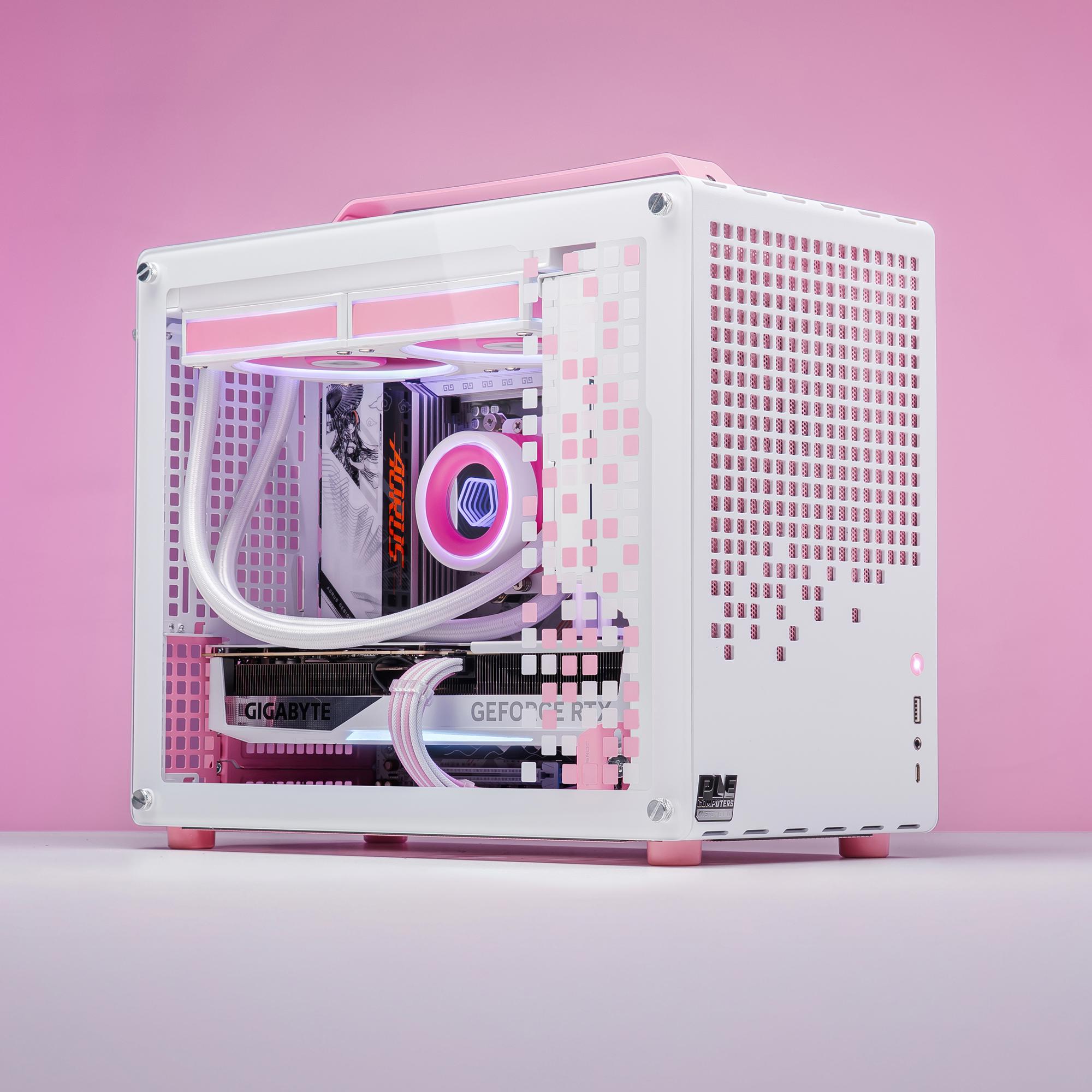 A large main feature product image of PLE Sakura RTX 5070 Ti Prebuilt Ready To Go Gaming PC