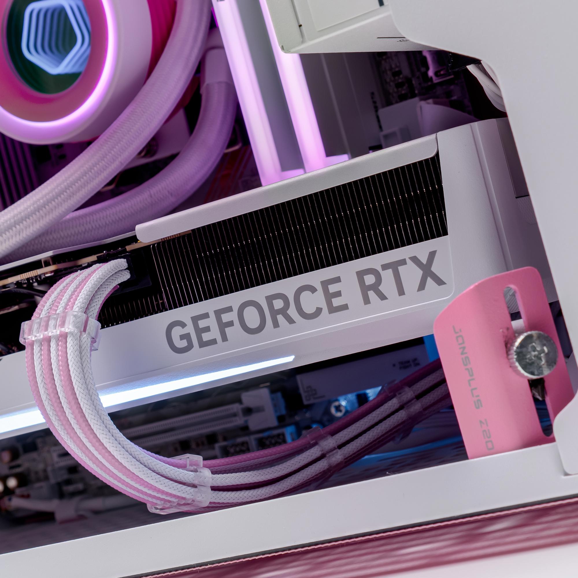 A large main feature product image of PLE Sakura RTX 5070 Ti Prebuilt Ready To Go Gaming PC