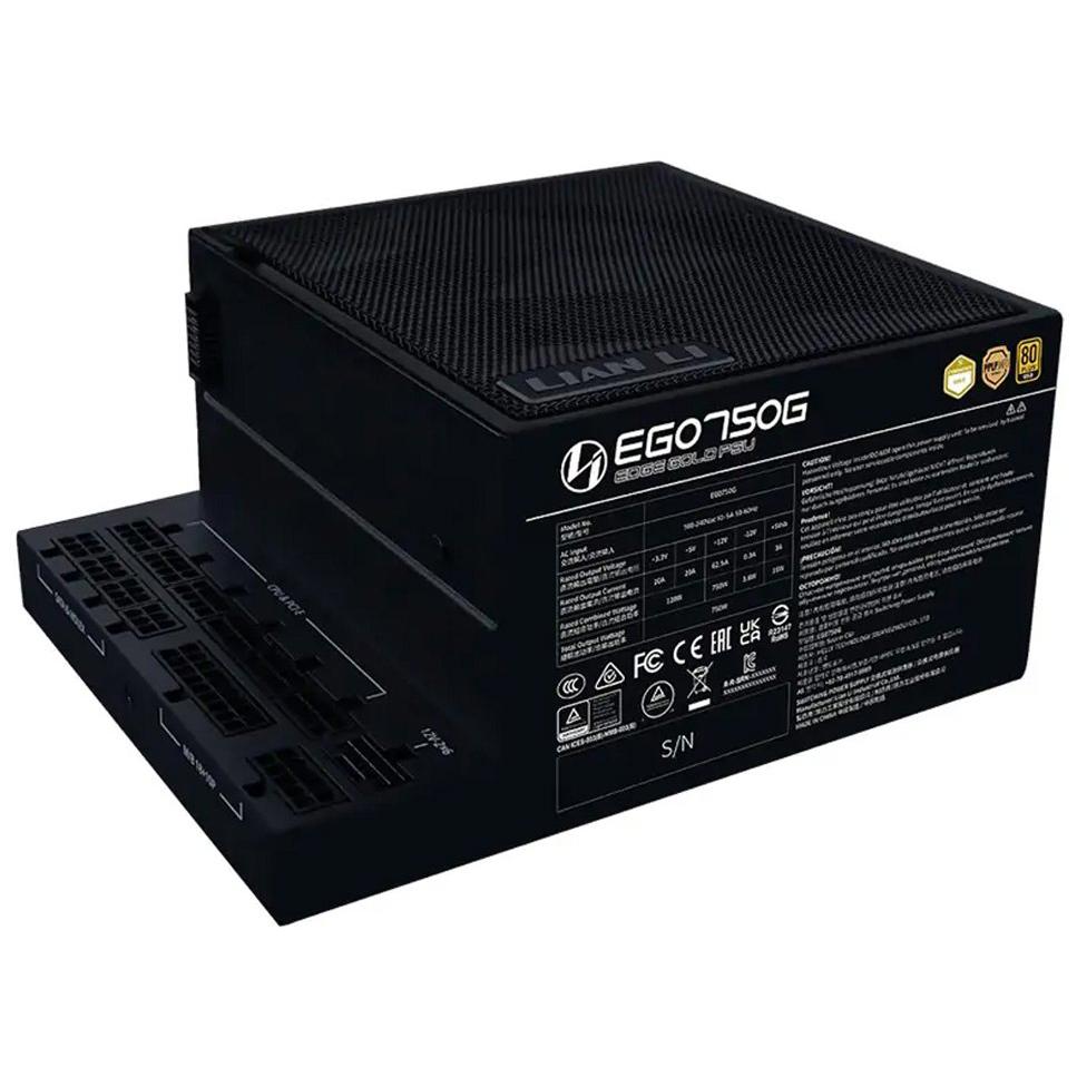 A large main feature product image of EX-DEMO Lian Li Edge 750W Gold PCIe 5.1 ATX 3.1 Modular PSU (Black)