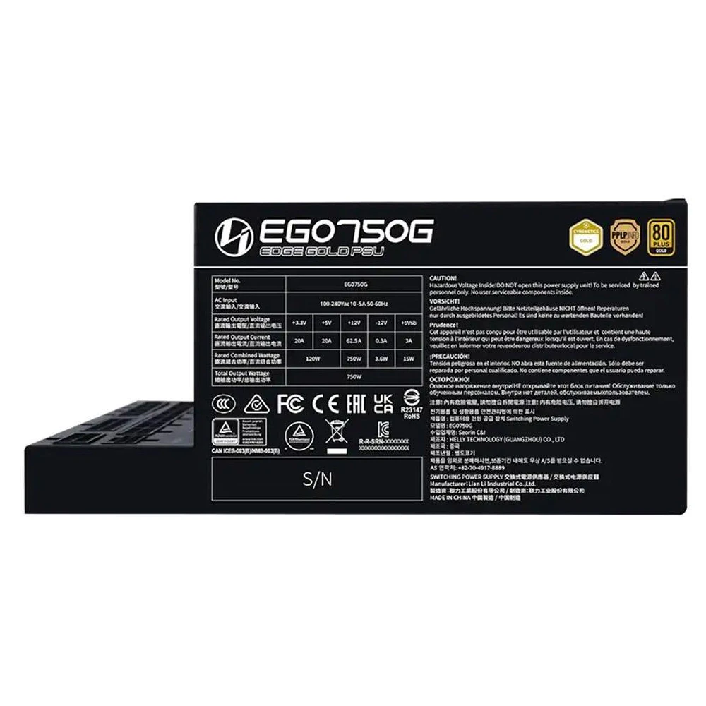 A large main feature product image of EX-DEMO Lian Li Edge 750W Gold PCIe 5.1 ATX 3.1 Modular PSU (Black)