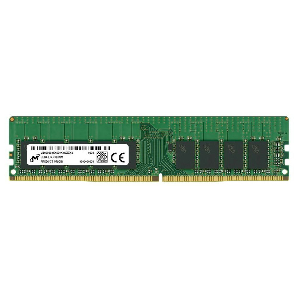 A large main feature product image of Micron 16GB Single (1x16GB) DDR4-3200 C22 ECC Unbuffered Server Memory