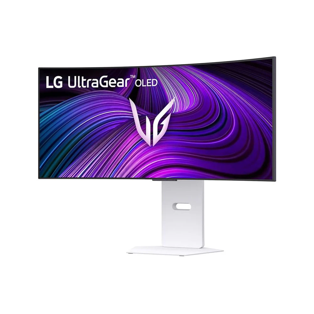 A large main feature product image of EX-DEMO LG UltraGear OLED 34GX90SA-W - 34" Curved 1440p Ultrawide 240Hz 0.03ms Gaming Monitor (White)