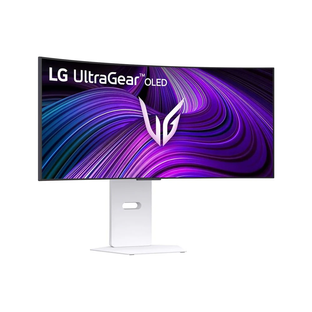 A large main feature product image of EX-DEMO LG UltraGear OLED 34GX90SA-W - 34" Curved 1440p Ultrawide 240Hz 0.03ms Gaming Monitor (White)