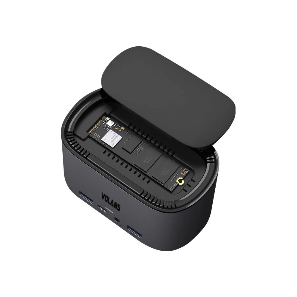 A large main feature product image of EX-DEMO Volans Aluminium 12-in-1 Triple Display USB Type-C Docking Station