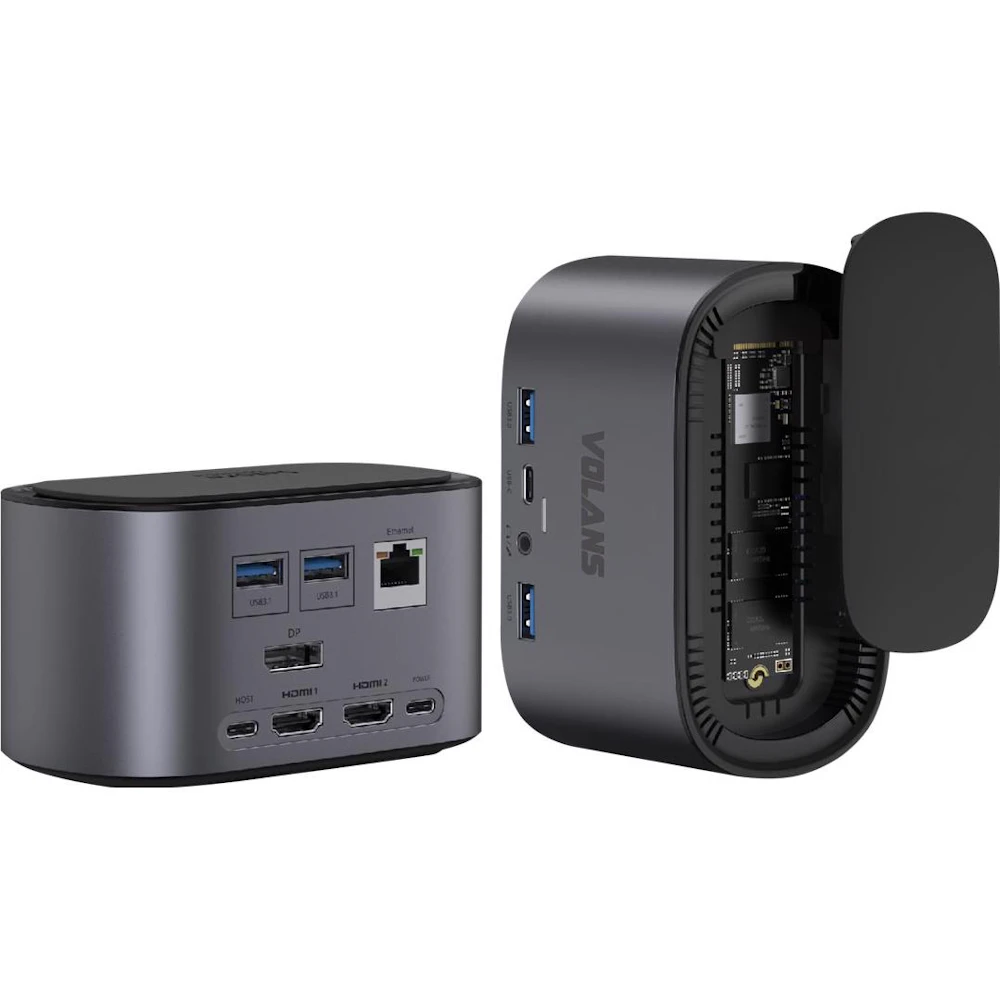 A large main feature product image of EX-DEMO Volans Aluminium 12-in-1 Triple Display USB Type-C Docking Station