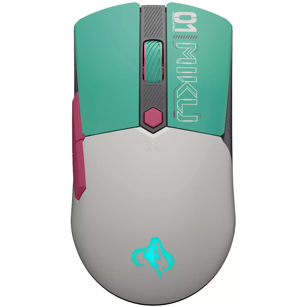 A large main feature product image of EX-DEMO ASUS TUF Gaming Mini Wireless Gaming Mouse - Hatsune Miku Edition
