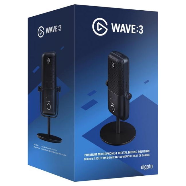 A large main feature product image of EX-DEMO Elgato Wave 3 Premium Streaming Microphone - Black