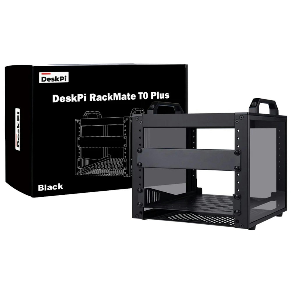 A large main feature product image of DeskPi RackMate T0 Plus Rackmount 10" 4U Server Cabinet (Black)