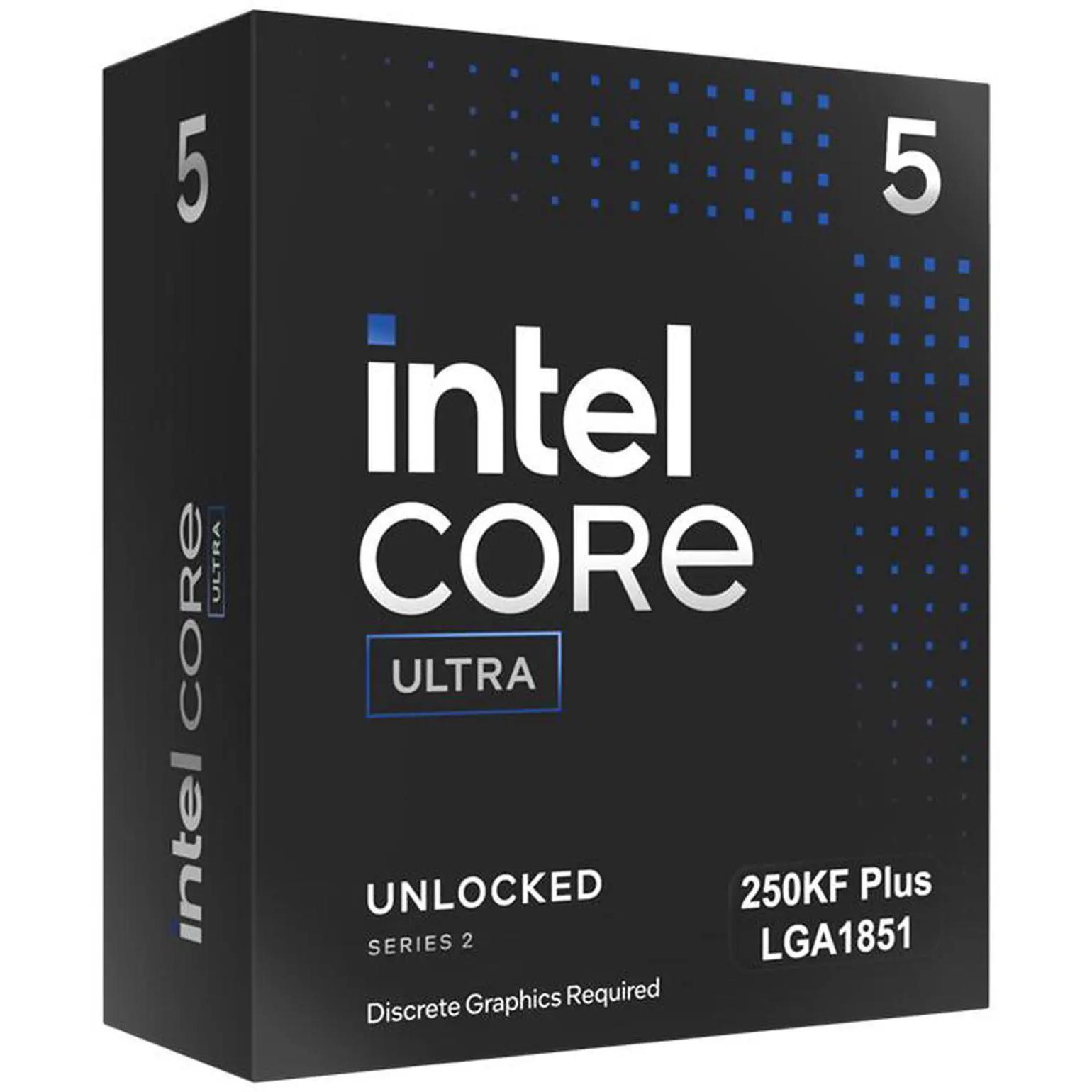 A large main feature product image of Intel Core Ultra 5 250KF Plus Arrow Lake Refresh 18 Core 18 Thread Up To 5.3GHz LGA1851 CPU - No HSF/No iGPU Retail Box