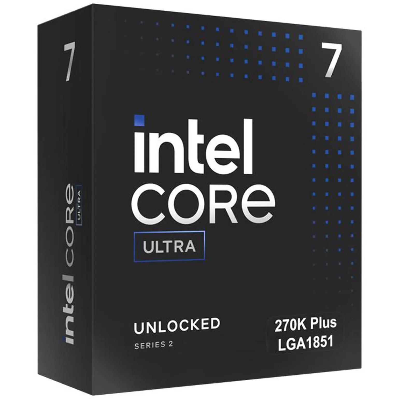 A large main feature product image of Intel Core Ultra 7 270K Plus Arrow Lake Refresh 24 Core 24 Thread Up To 5.5GHz LGA1851 CPU - No HSF Retail Box