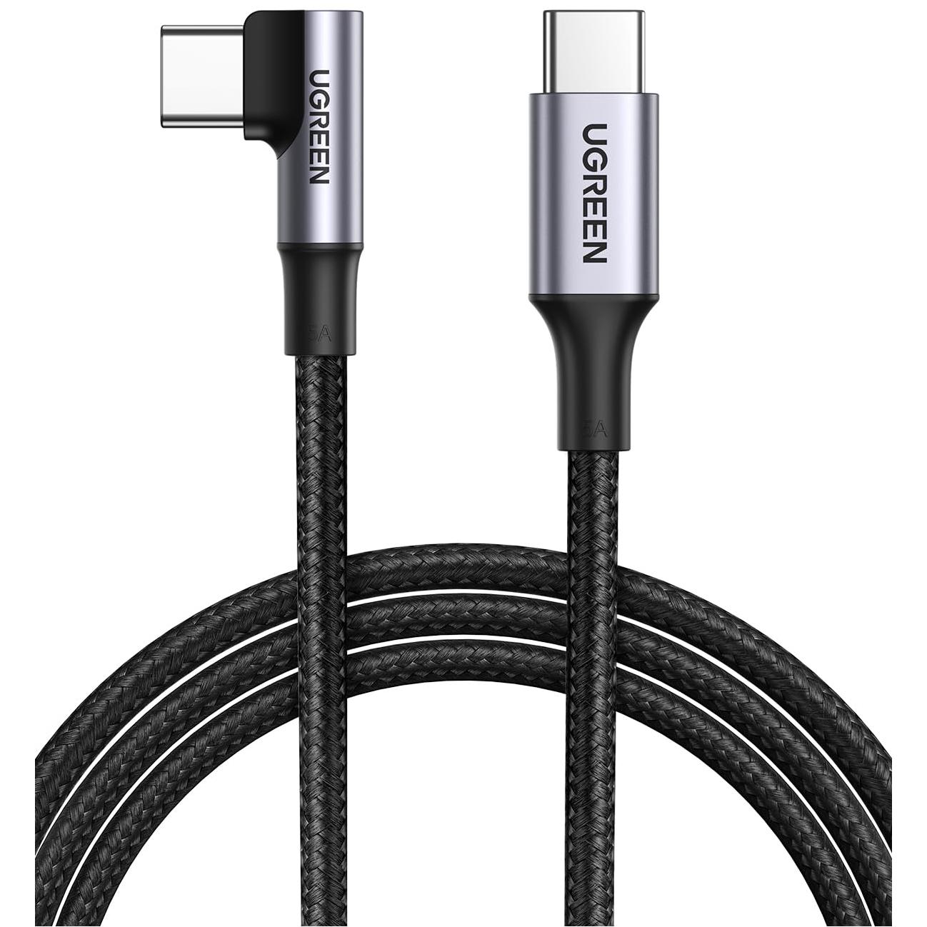 A large main feature product image of EX-DEMO UGREEN USB 2.0 Type-C to Type-C 90 Degree 100W PD Braided Cable (1m)