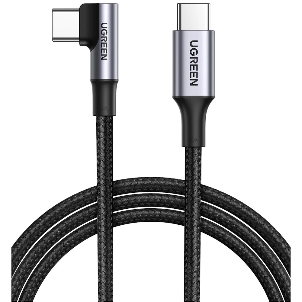 A large main feature product image of EX-DEMO UGREEN USB 2.0 Type-C to Type-C 90 Degree 100W PD Braided Cable (1m)