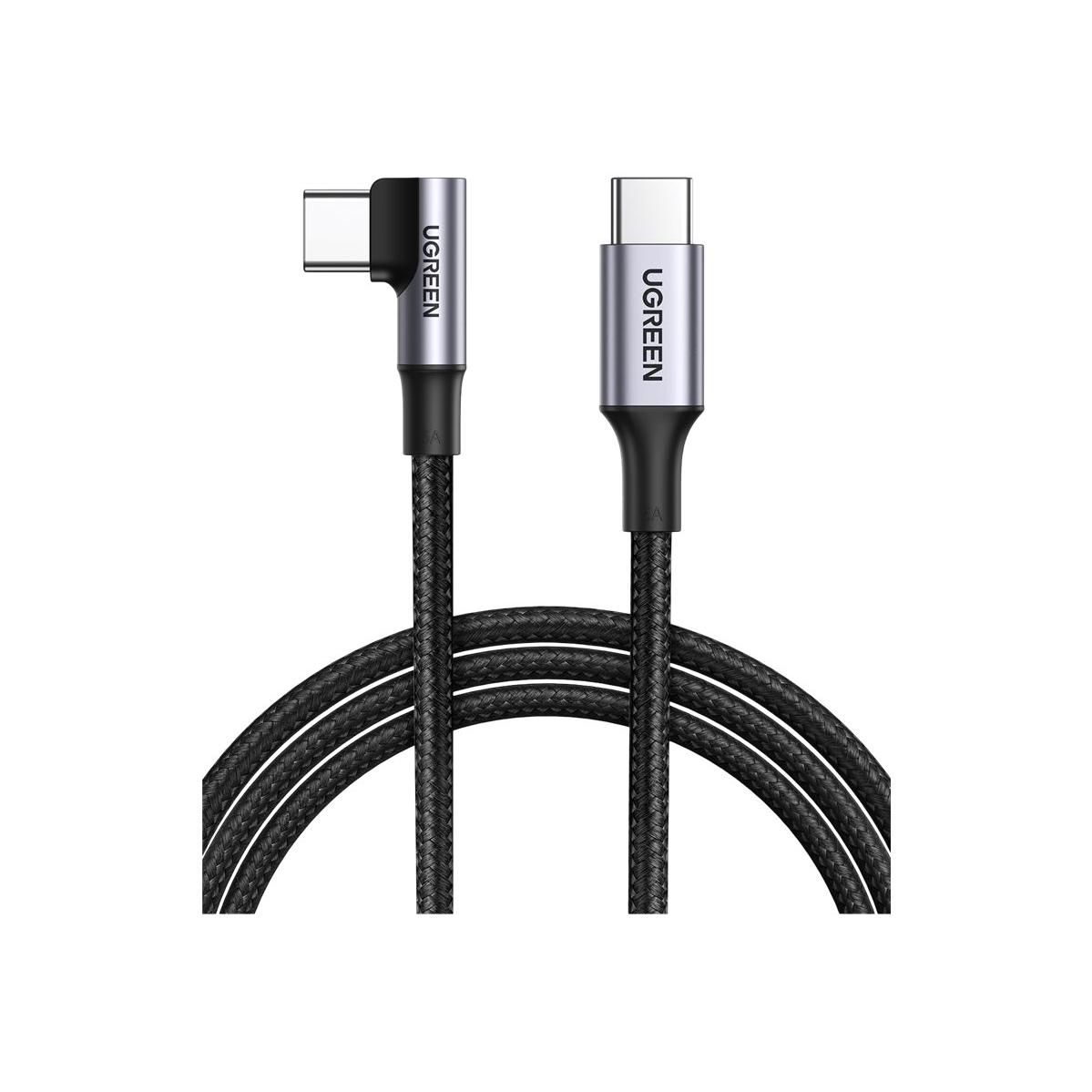 A large main feature product image of EX-DEMO UGREEN USB 2.0 Type-C to Type-C 90 Degree 100W PD Braided Cable (1m)