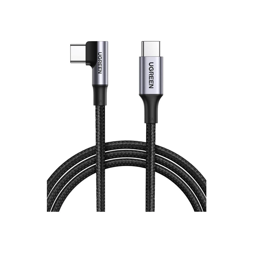 A large main feature product image of EX-DEMO UGREEN USB 2.0 Type-C to Type-C 90 Degree 100W PD Braided Cable (1m)