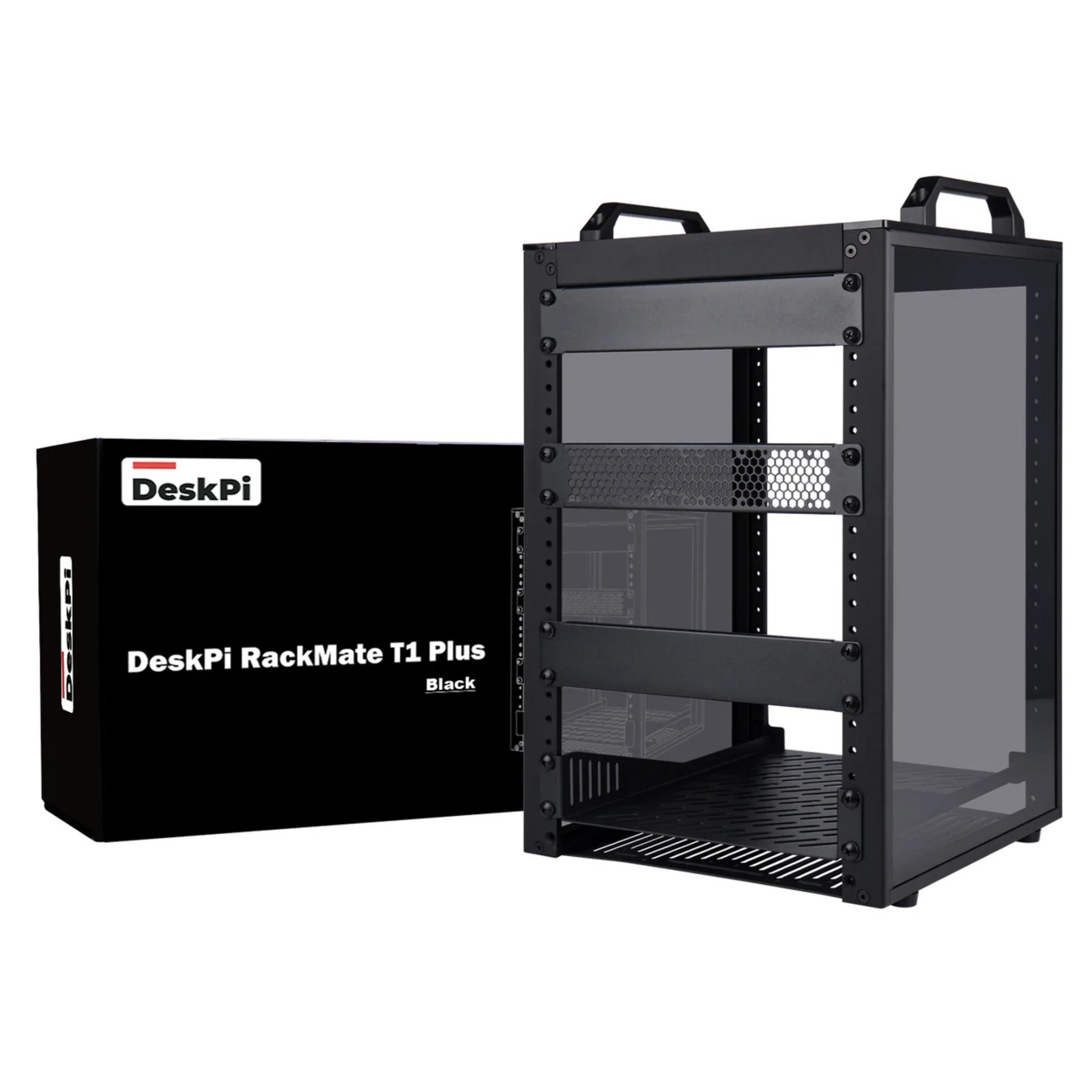 A large main feature product image of DeskPi RackMate T1 Plus Rackmount 10" 8U Server Cabinet (Black)