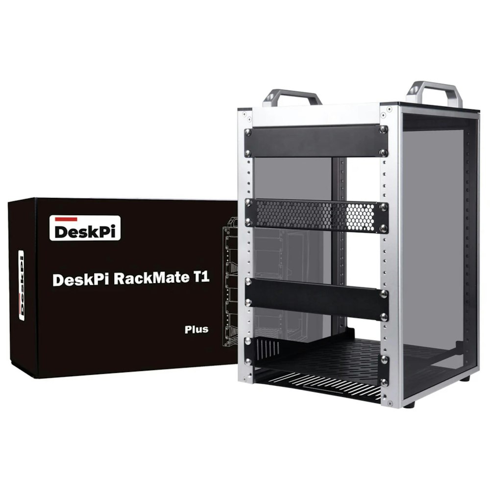 A large main feature product image of DeskPi RackMate T1 Plus Rackmount 10" 8U Server Cabinet (Silver)