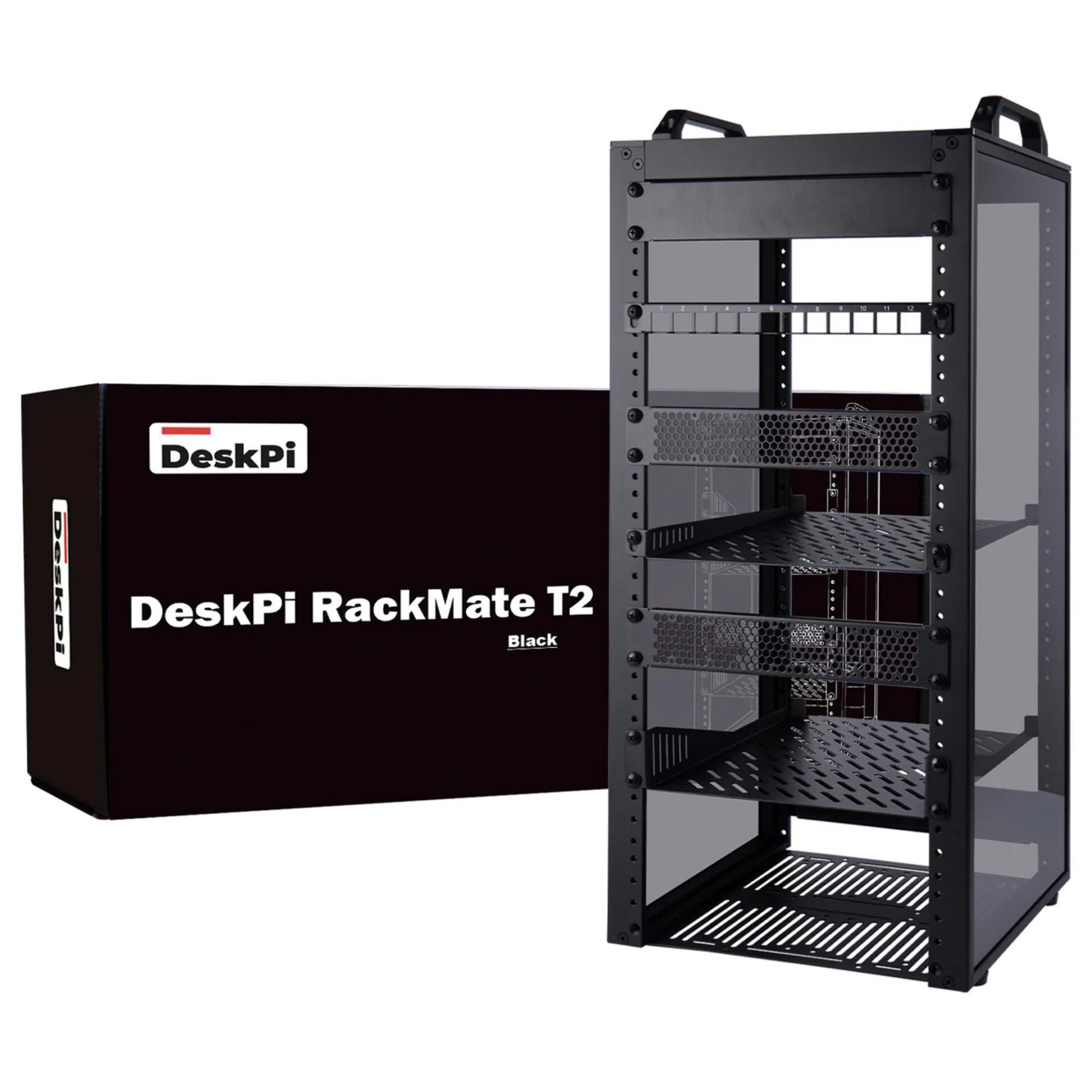 A large main feature product image of DeskPi RackMate T2 Rackmount 10" 12U Server Cabinet (Black)