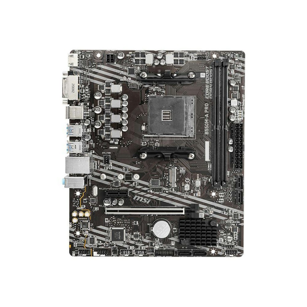A large main feature product image of MSI B550M-A PRO AM4 mATX Desktop Motherboard