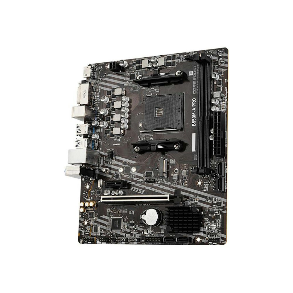 A large main feature product image of MSI B550M-A PRO AM4 mATX Desktop Motherboard