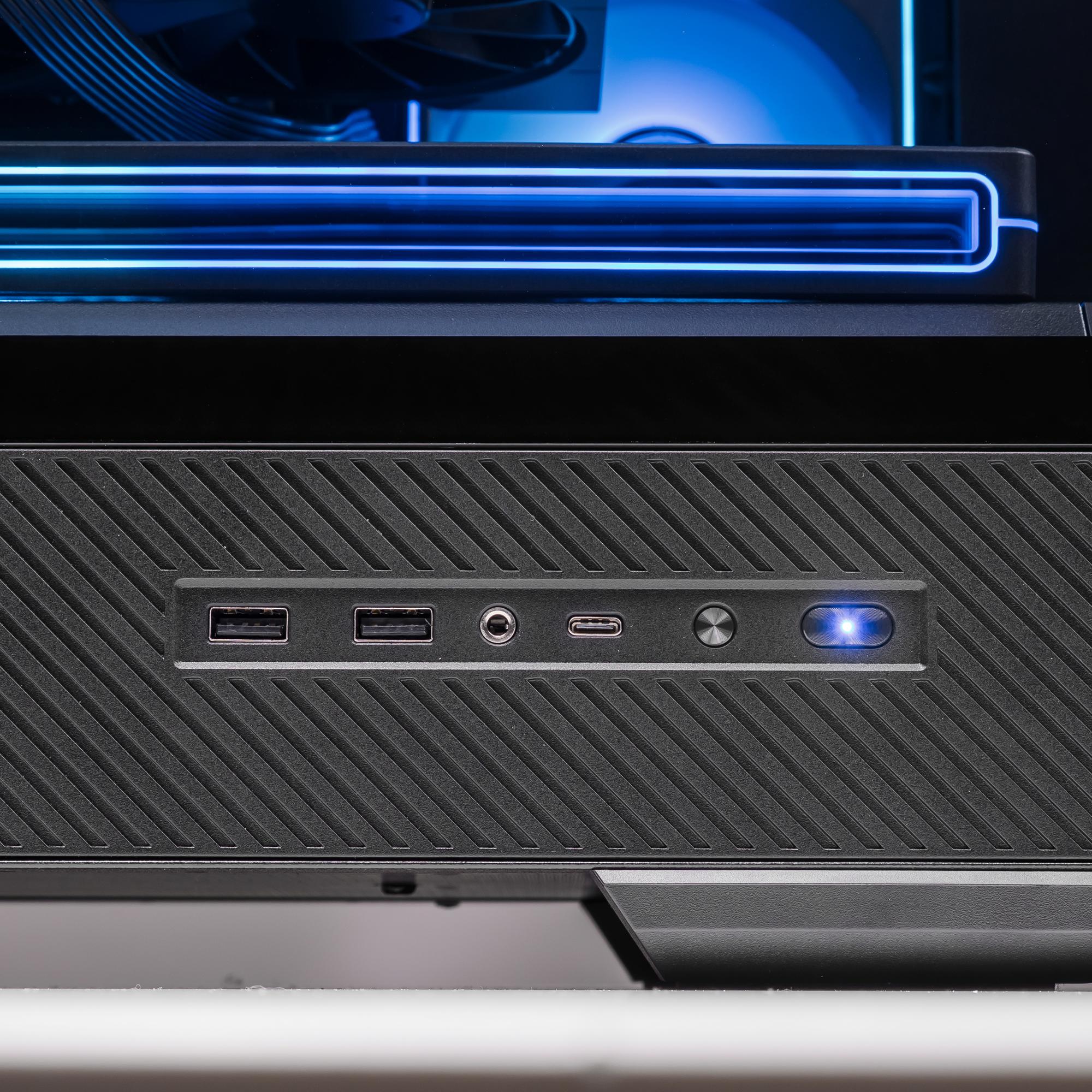 A large main feature product image of PLE Monsoon RX 9070 XT Prebuilt Ready To Go Gaming PC