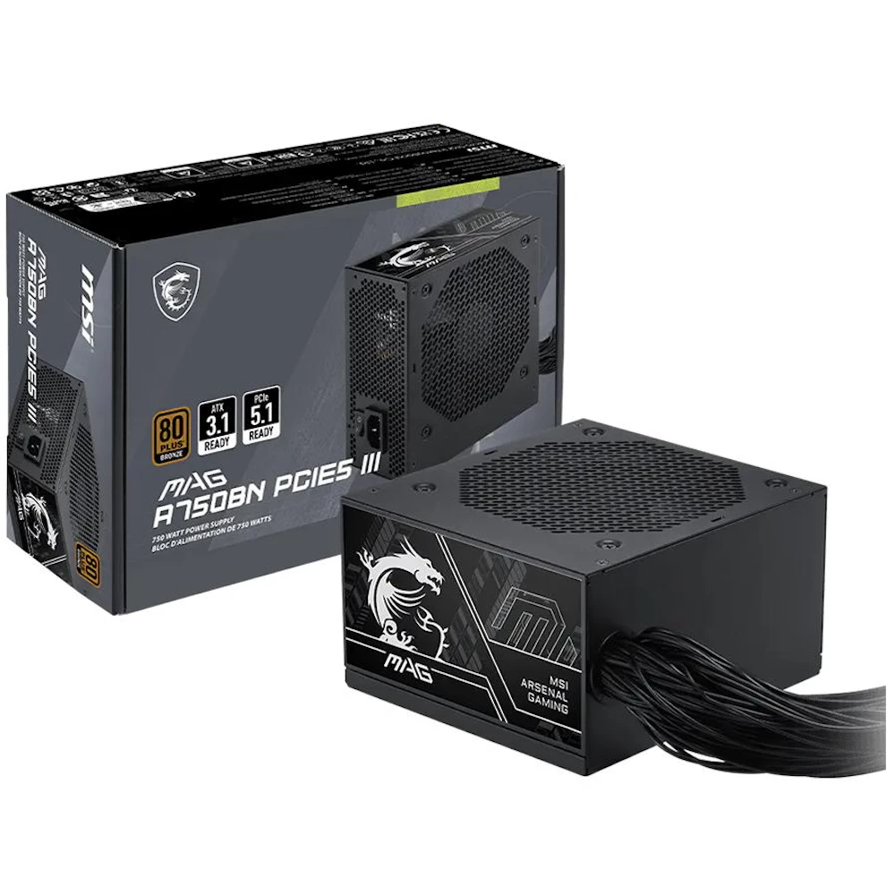 MSI MAG A750BN PCIE5 III - 750W Bronze PCIe 5.1 ATX 3.1 PSU