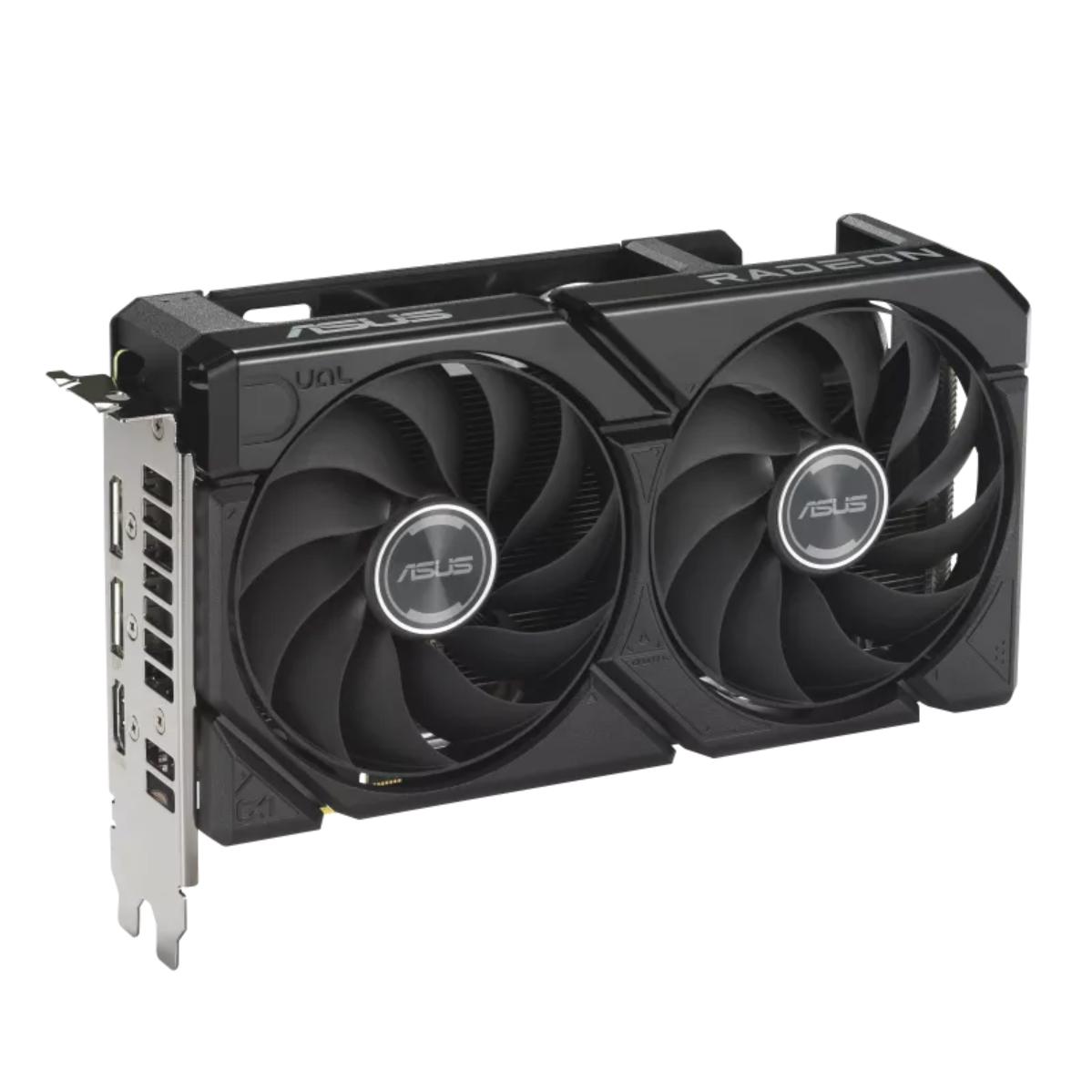 A large main feature product image of ASUS Radeon RX 9060 XT Dual 16GB GDDR6