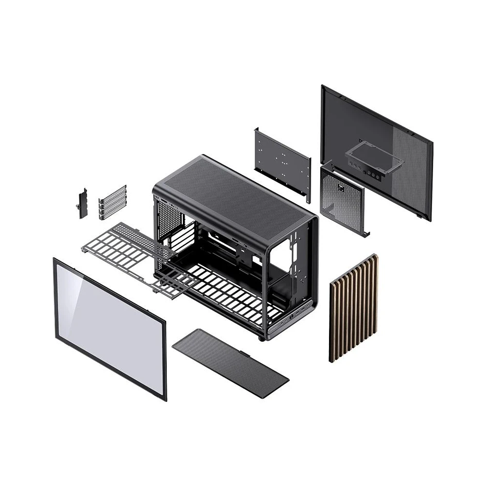 A large main feature product image of Jonsbo D33 Wood - 39L Compact mATX Case (Black)