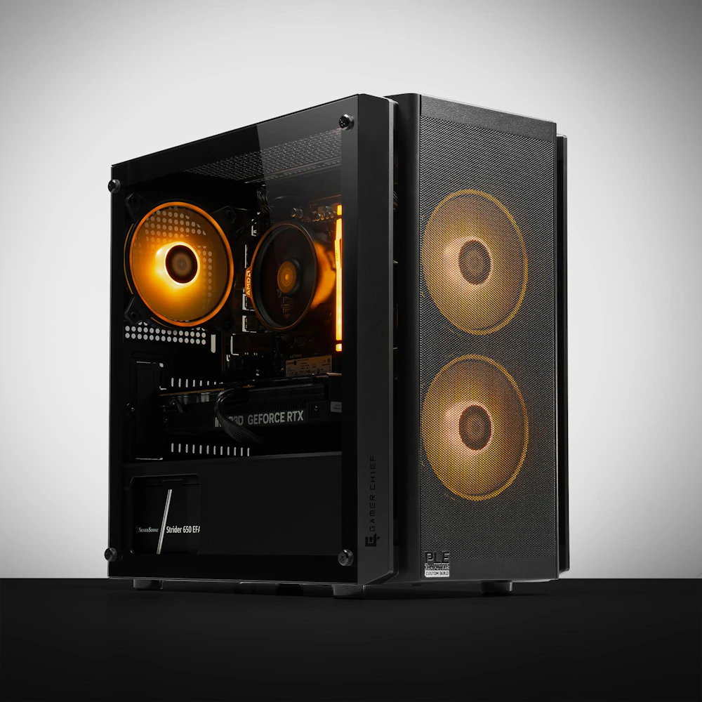 A large main feature product image of PLE Topaz RTX 5060 Ti Prebuilt Ready To Go Gaming PC